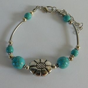 Tibet Silver turquoise beaded bracelet j